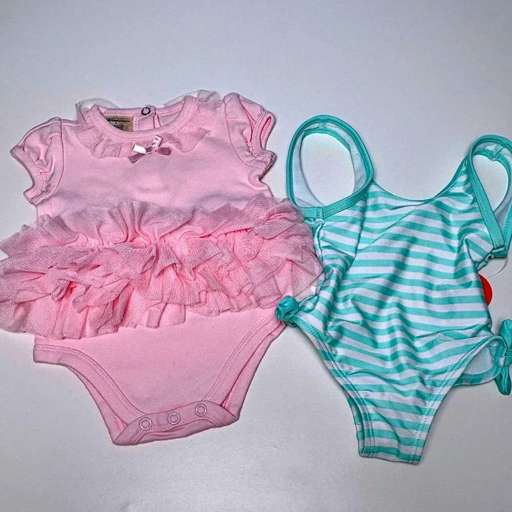 0-3 month lot of 6 baby‎ girl Disney Hello Kitty Bodysuit Romper Bib ruffle new